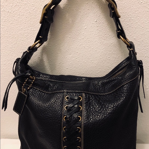 COPY - ❤️ COACH VINTAGE CHELSEA LACE PEBBLED BLACK LEATHER TOTE DUFFLE BAG: EUC - Picture 2 of 8